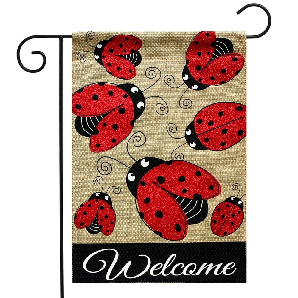 Ladybug Gathering Burlap Spring Garden Flag Welcome 12.5