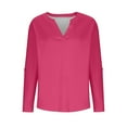 thumbnail image 5 of Womens Tunic Tops with Leggings, Long Sleeve Shirts for Women Fall Casual Loose Fit Solid Color Notch V Neck T-Shirts with Buttons, 5 of 6