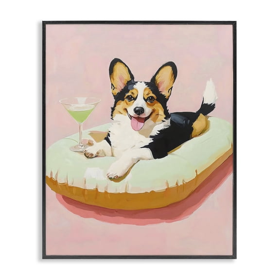 Stupell Industries Eclectic Pastel Corgi with Cocktail Black Framed Giclee Art, 11 x 14, by The Prints Vibe