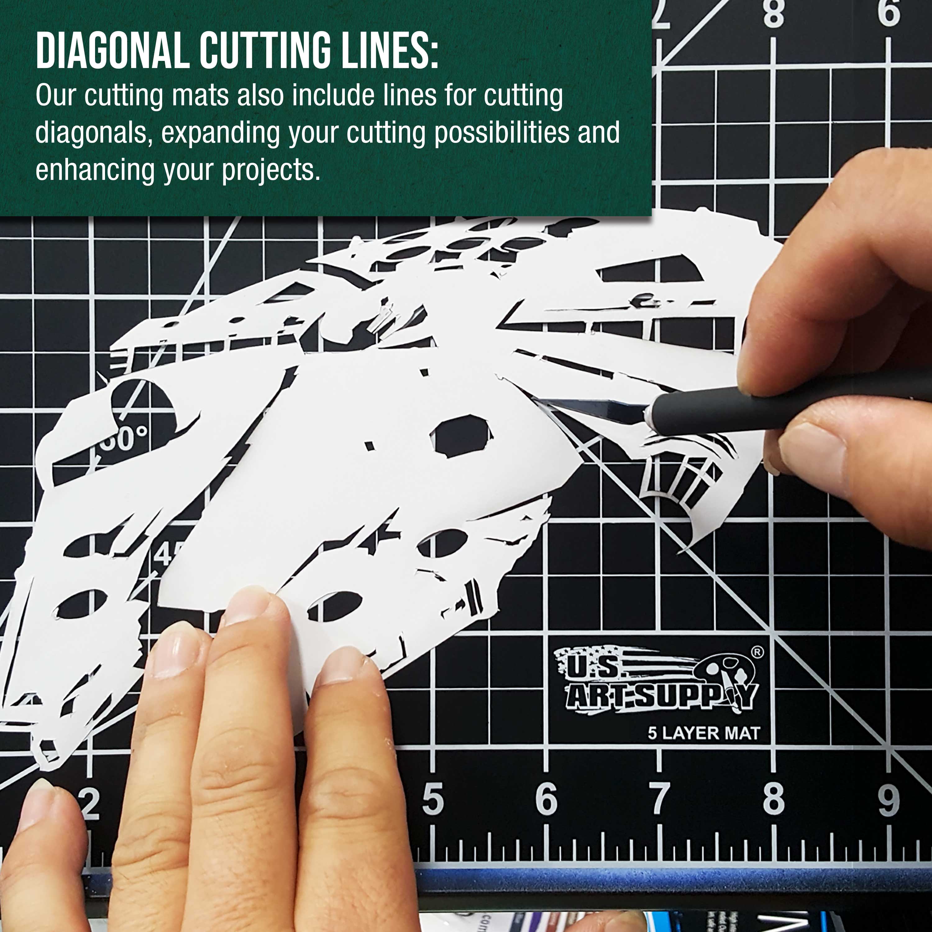U.S. Art Supply 18" x 24" Self-Healing Cutting Mat 5-Ply (2 Pack) - Double-Sided Green/Black Craft Mat, Non-Slip Cutting Mats for Crafts, Sewing, Quilting, Scrapbooking