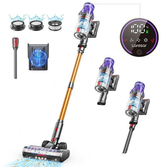 Laresar Cordless Vacuum, Real 50kPa Suction, 500W Motor, 60min Runtime, Quiet, Premium Build for Pets & Floors