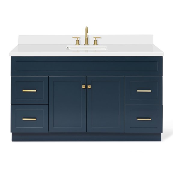 Ariel Hamlet 61 In. Rectangle Sink Vanity With White Quartz Countertop In Midnight Blue