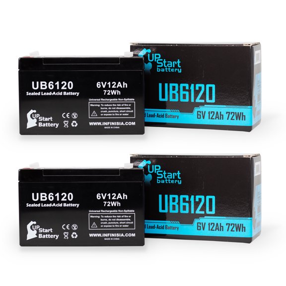 2x Pack - Compatible BEST TECHNOLOGIES LI1020 Battery - Replacement UB6120 Universal Sealed Lead Acid Battery (6V, 12Ah, 12000mAh, F1 Terminal, AGM, SLA) - Includes 4 F1 to F2 Terminal Adapters