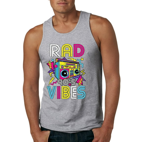 Rad 90's Vibes Vintage Mens Graphic Tank Top, Heather Grey, Medium