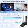 thumbnail image 4 of USB WiFi 6 Adapter, 900Mbps Dual Band 2.4G/5G Wireless Network Adapter with 4 Antennas, Supports MU-MIMO Technology, Driver-free, Plug-and-Play Ultra-Low Latency for Windows 7/8/10/11 Desktop Laptop, 4 of 6