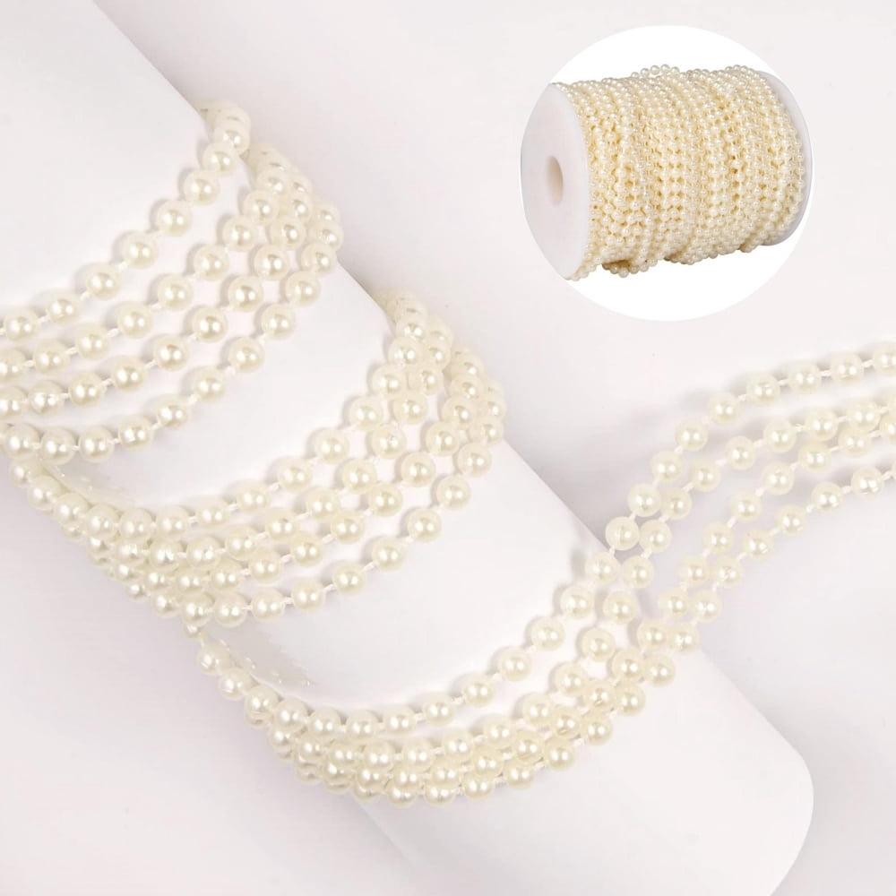 Gogcaro 4mm Millet Beads Crafts Faux Pearl Beads Garland Pearl Bead Roll Strand of Pearls to Decorate Floral Centerpieces Wedding Party Favor Christmas Tree(197 Feet)