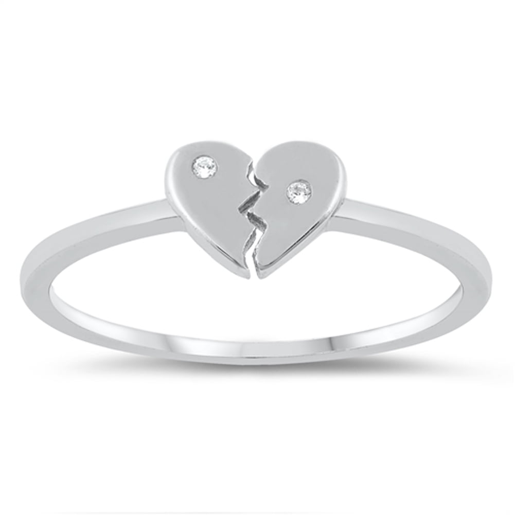 Clear CZ Broken Heart Cracked Love Ring New .925 Sterling Silver 