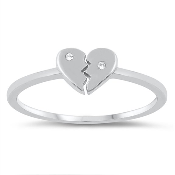 Clear CZ Broken Heart Cracked Love Ring .925 Sterling Silver Band White Jewelry Female Size 9