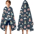 thumbnail image 3 of Dark Blue Princess Castle Carriage Pattern Hooded Bath Towel，60"x35" for Ages 3 To 12 Kids, Quick Dry Lightweight Soft Microfiber Hood Beach Towel Cover Up for Kids, 3 of 7