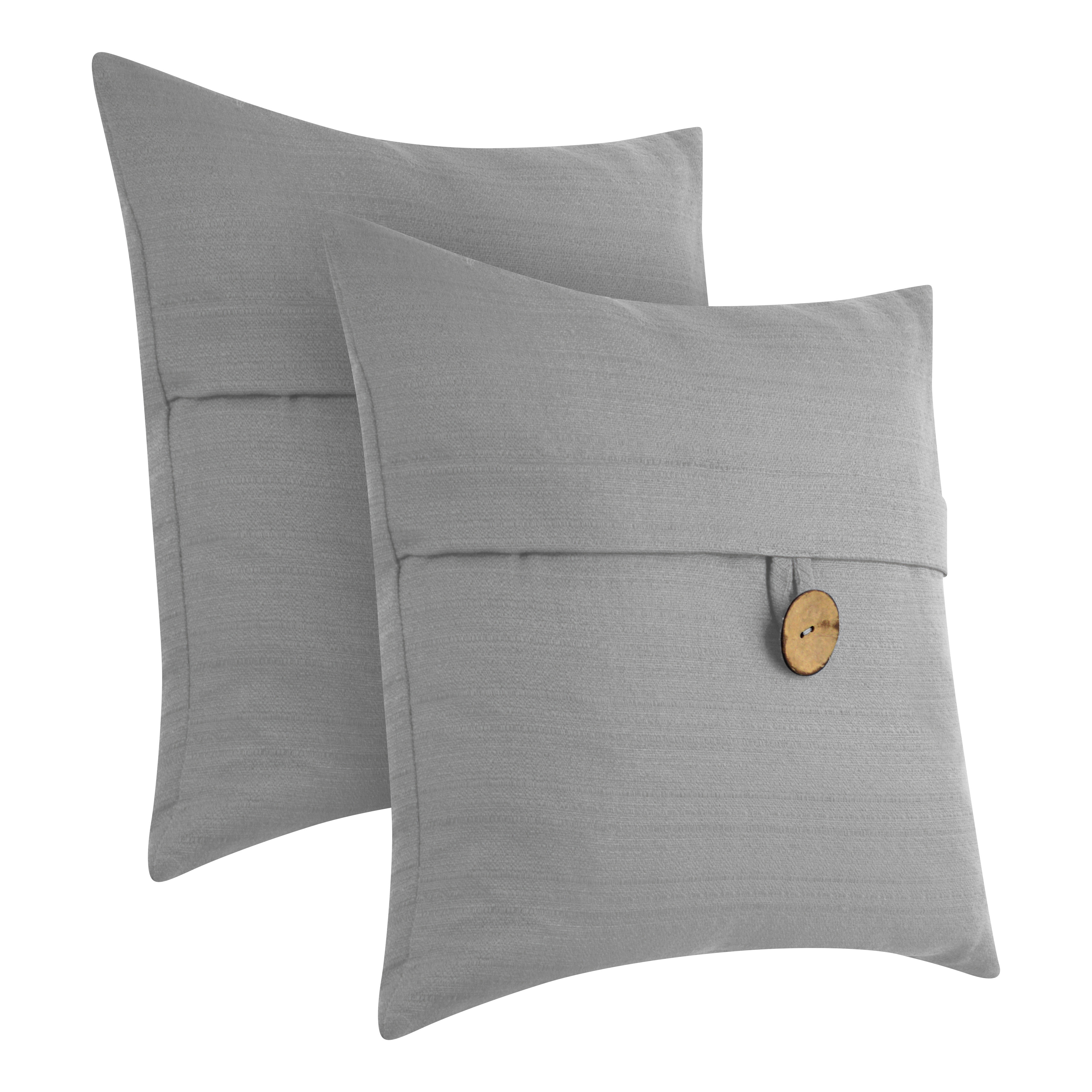 Better Homes & Gardens Feather Filled Banded Button Decorative Throw Pillow, 20" x 20", Grey, 2 Pack