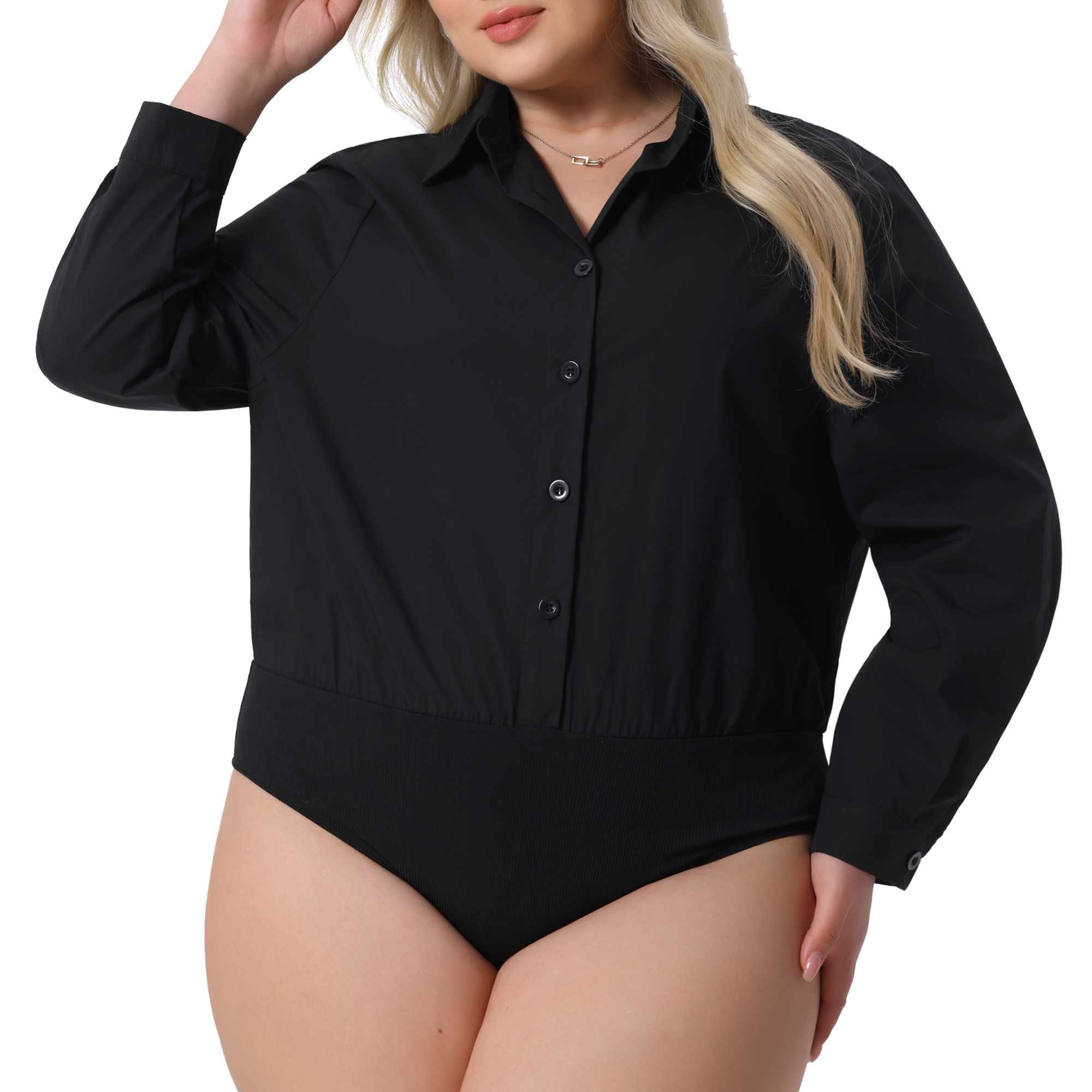 DARING DIVA Women's Plus Button Down Long Sleeve Blouse 4X Black