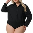 thumbnail image 2 of DARING DIVA Women's Plus Button Down Long Sleeve Blouse 1X Black, 2 of 6