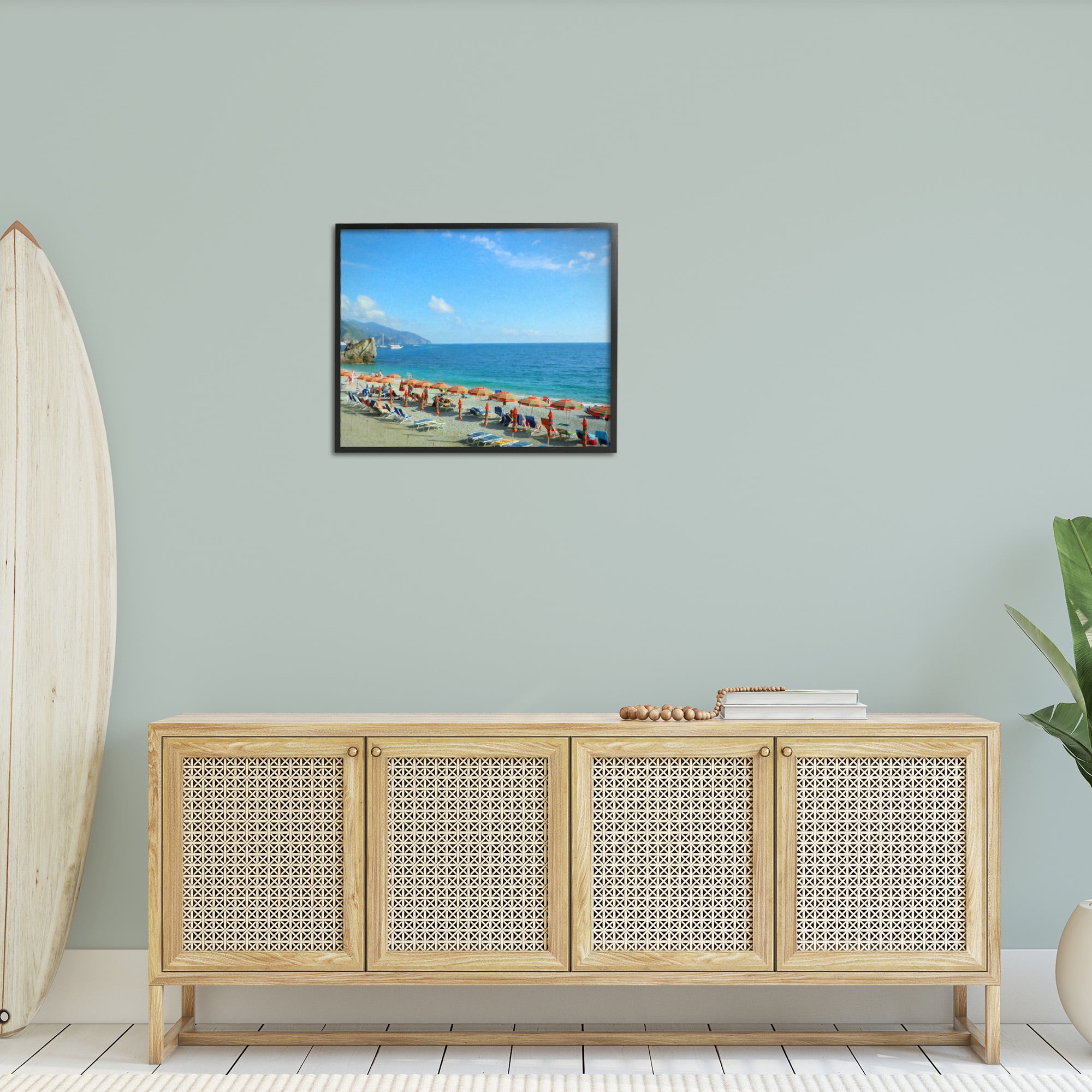 Stupell Industries Summer Beach Resort Landscape Painting Black Framed Art Print Wall Art, 30 x 24