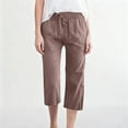 thumbnail image 5 of Capris Womens Cotton Linen Knee Length Elastic Waist Drawstring Bermuda Shorts Casual Beach Shorts with Pockets, Light Brown 20" Inseam M, 5 of 7