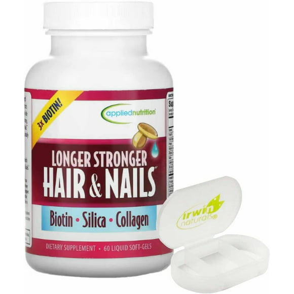 Applied Nutrition Vitamin Supplement Longer Stronger Hair and Nails 60 Soft Gel with Pill Case