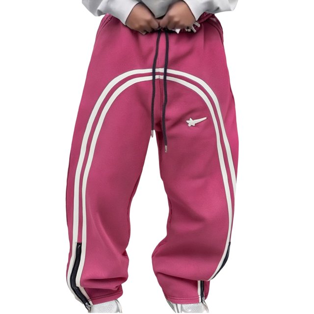 Zszcpp Jogging Pants For Men Retro Street Arc Printed Stripes Long Loose Straight Leg Sports Sweat Trousers Casual Trouser