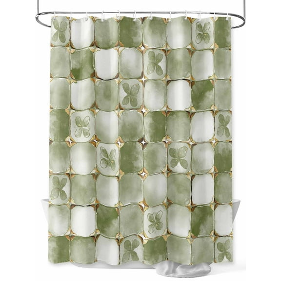 Sage Green Crystal Flower Shower Curtain, Irregular Texture Waterproof Shower Curtain Set with 12 Hooks Lightweight Washable Fabric Shower Curtains for Bathroom 48x72 Inches