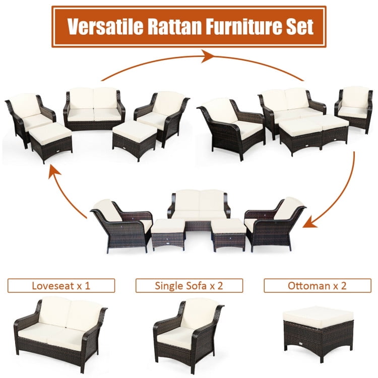 Aimee Lii 5 Pieces Patio Rattan Sofa Set with Cushion and Ottoman, Outdoor Wicker Patio Furniture Set, White Aimee Lii 5 Pieces Patio Rattan Sofa Set with Cushion and Ottoman, Outdoor Wicker Patio Furniture Set, White
