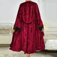 thumbnail image 6 of TEAJOPSUU Velvet Bathrobes for Women Long Sleeve Lace Bow Printed V Neck Soft Fuzzy Casual Homewear Loose Robes Burgundy, 6 of 6