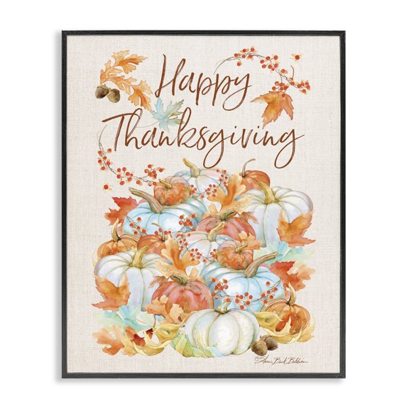 Stupell Industries Farmhouse Happy Thanksgiving White Autumn Pumpkins Black Framed Giclee Art, 11 x 14, by Sherri Buck Baldwin