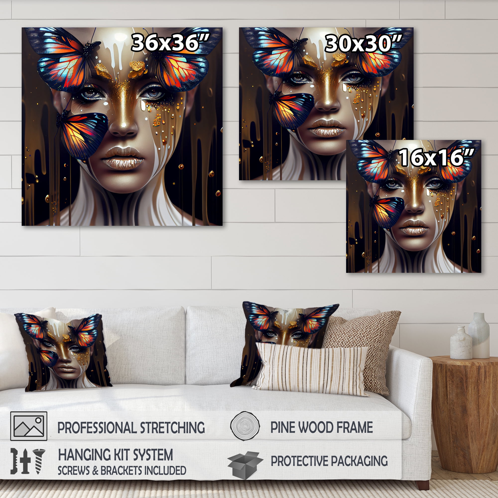Designart Sensual Woman With Colorful Butterfly VII Canvas Wall Art
