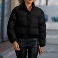 thumbnail image 4 of Smupbvky Women Cropped Puffer Jacket Lightweight Quilted Zipper Coat Stand Collar Winter Warm Bubble Outerwear (M, Black), 4 of 7