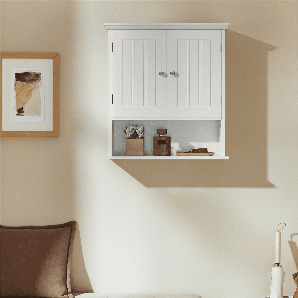 Renwick Two Door Wall Mounted Bathroom Cabinet with Open Compartment, White