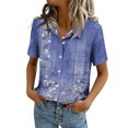 thumbnail image 2 of Dwralegc Womens Short Sleeve Tunic Blouse V Neck Button Down Shirt Casual Business Work Clothing Dressy Solid Color Summer Spring Short Sleeve Outfits Blue XL, 2 of 5