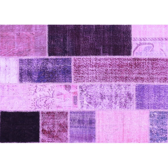 Ahgly Company Indoor Rectangle Patchwork Purple Transitional Area Rugs, 2' x 5'