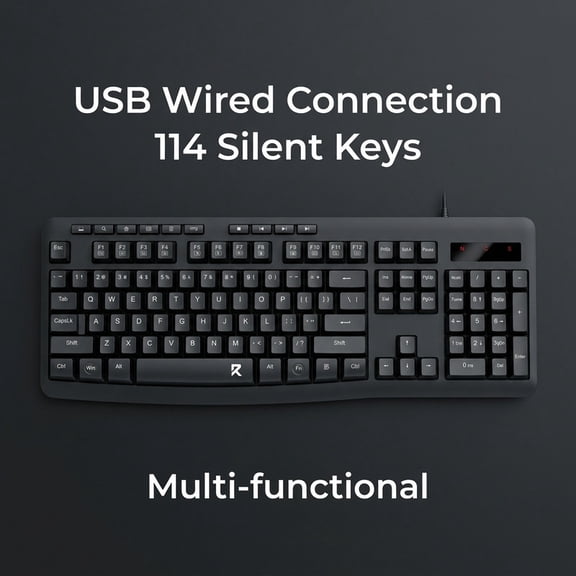 REDRAGON Keyboard Wired USB Full Size 114 Keys with Numeric Keypad Multimedia Shortcuts,Wired Computer Keyboard,Quiet Silent Keystroke for Home Office, Work or Personal Computer