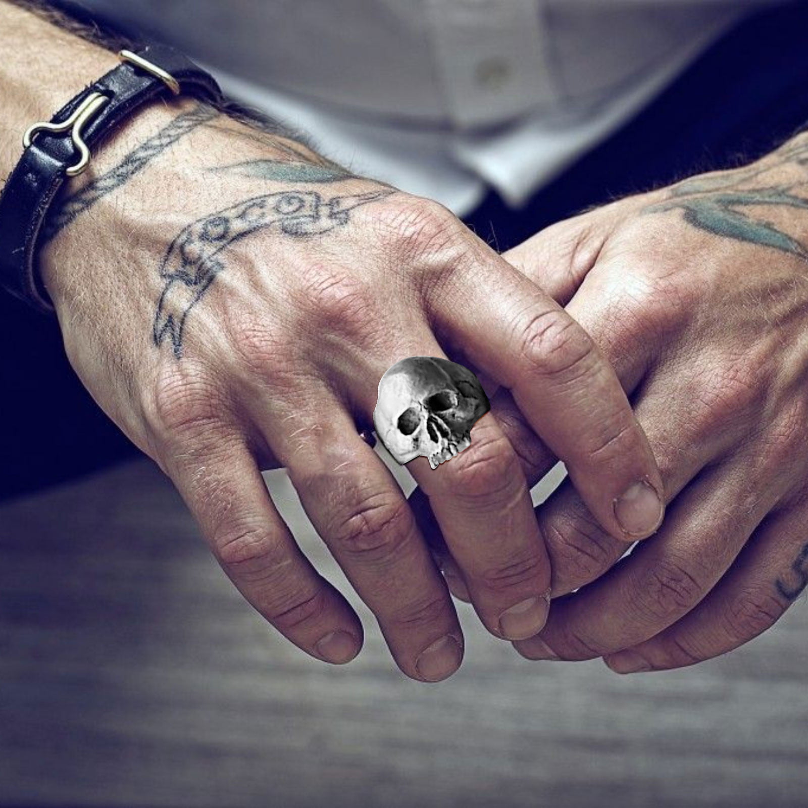 Sterling Silver Tough Men Skull Ring