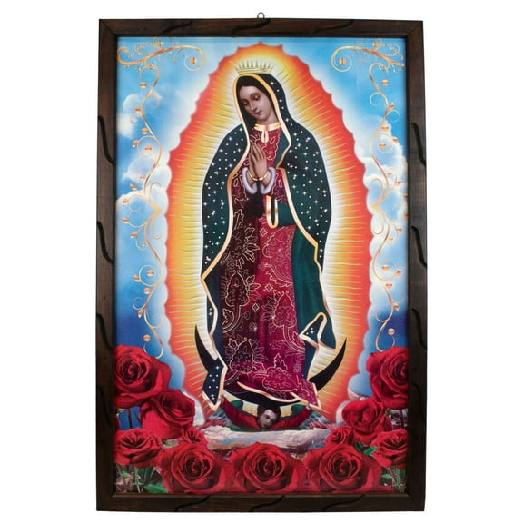 Lady of Guadalupe, rustic wooden frame, 13x18 inches virgen de guadalupe cuadro rustico – catholic holy Gift for Any Occasion, Expresses Hope, Love, and Compassion