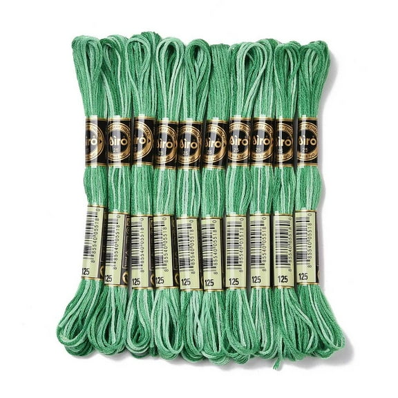 10 Skeins 6-Ply Polyester Embroidery Floss Stitch Threads Segment Dyed Sea Green 0.5mm 8.75 Yards(8m)/skein