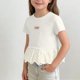 thumbnail image 4 of Blusas y camisas de manga corta con cuello redondo Camiseta de niña Camiseta de verano con cuello redondo y apliques de encaje con volantes Camiseta de manga corta Falda superior Camisa de capa base C, 4 of 6