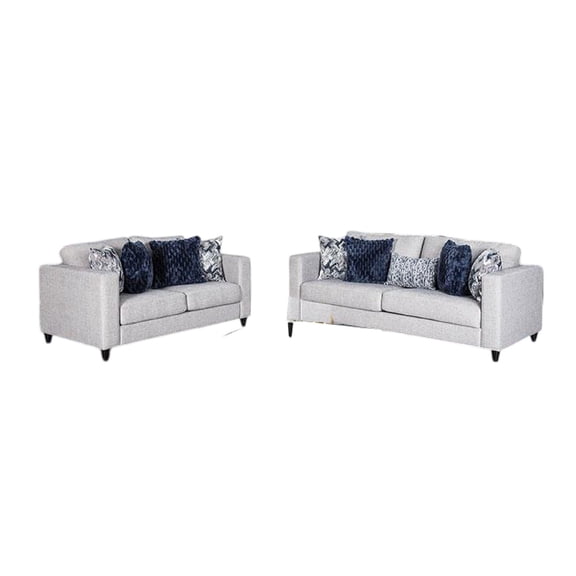 Harie 2pc Sofa and Loveseat Set- 9 Accent Pillows- Light Gray Chenille
