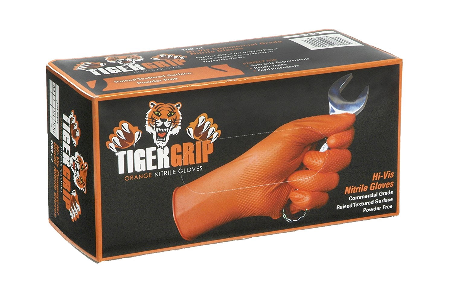 Eppco Tiger Grip Orange Nitrile Gloves, Hi-Vis, 8MIL Thickness, Diamond Texture, Extra Large, 10 Boxes