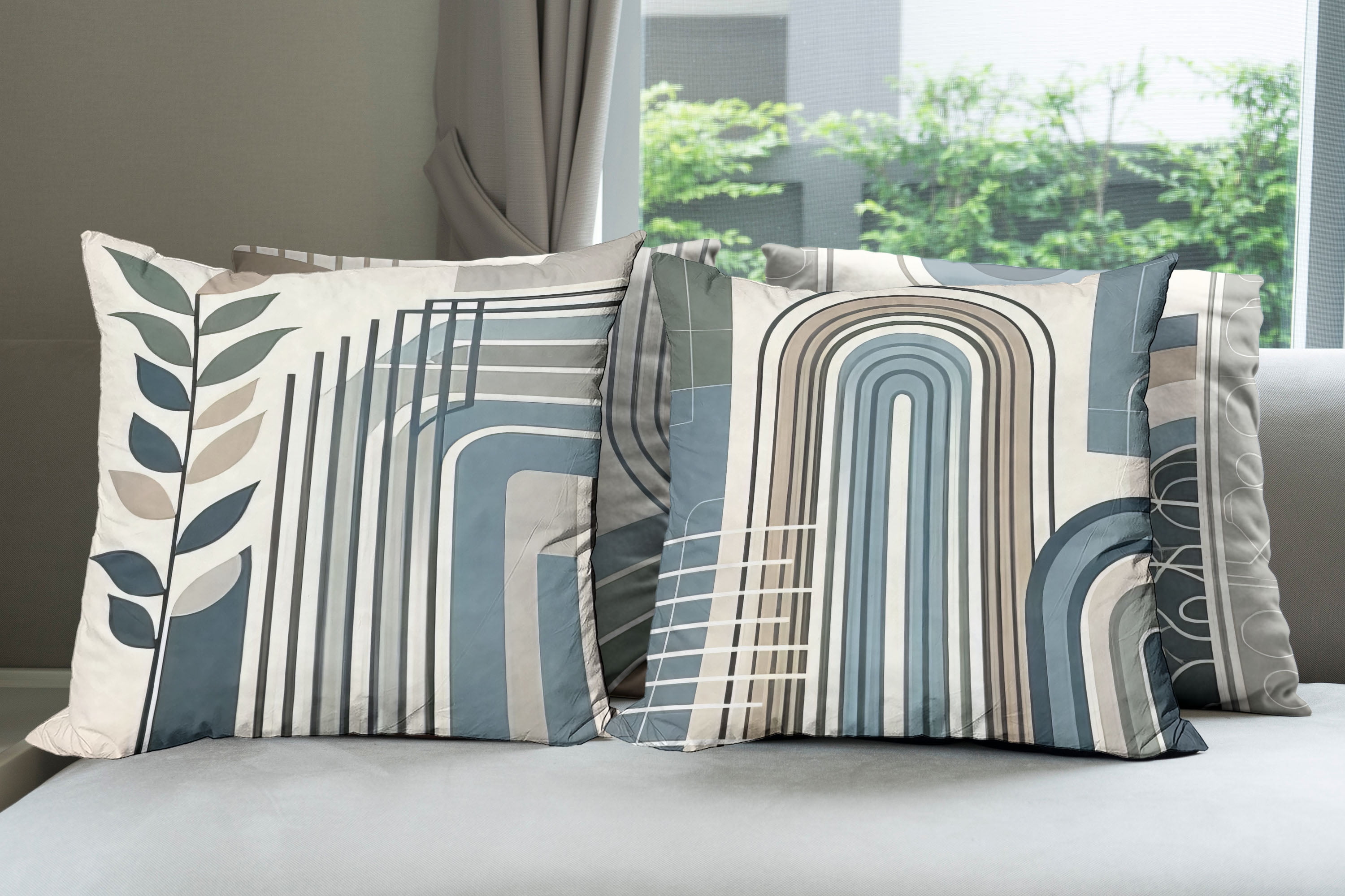 Ambesonne Mid Century Modern Throw Pillow Cover 4 Pack Neutral Forms 18