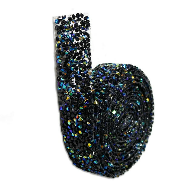 Yuarrent Pegatinas ostentosas, cadena de diamantes de imitación con purpurina, decoración de cristal de resina, apliques para manualidades, decoración Artesanía Código AB 1 negro 2.5 cm Yuarrent HA059789-61
