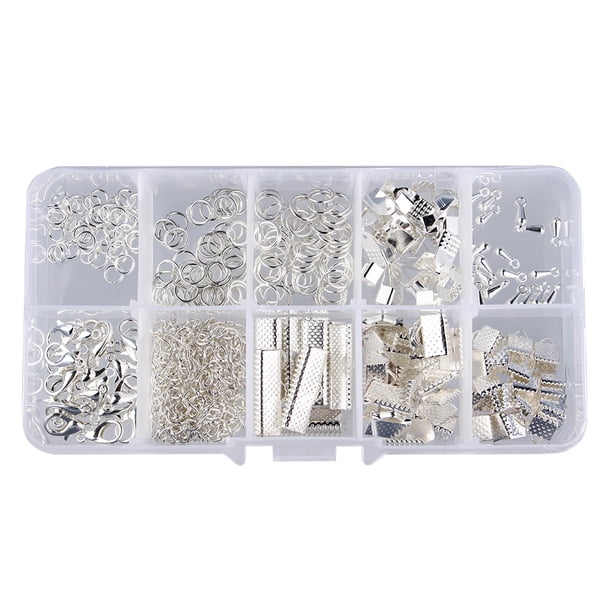 Caja con kit de iniciación para la creación de joyas: incluye fornituras para pendientes, pulseras y collares. Plata