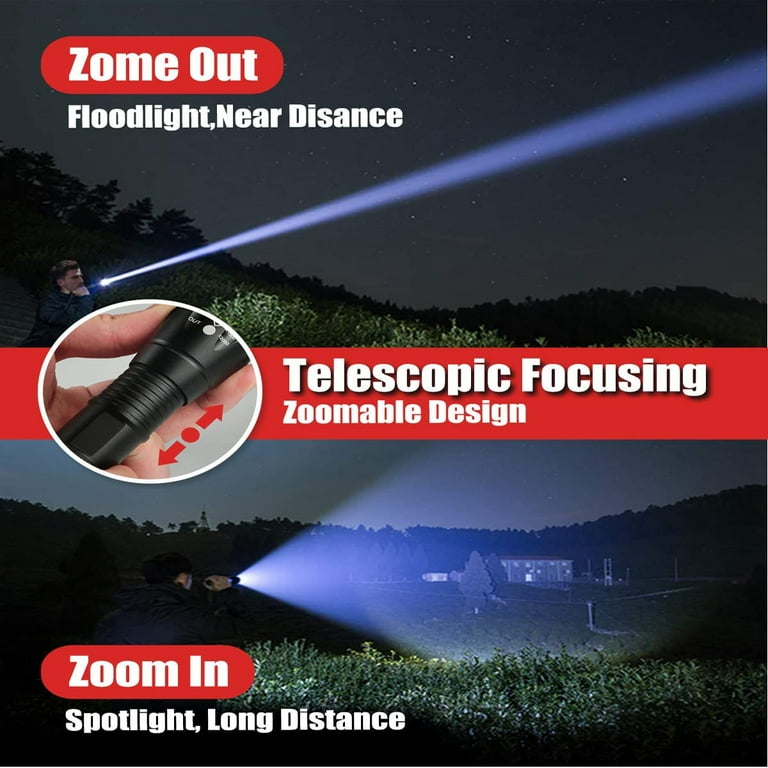 Lights Lumens for Hight with Battery Packs Flashlights 2000 5 ,Super Flashlights, Gifts Bright Camping Flashlight Zoomable AAA 2 LED Water Resistant Tactical IPX4 Modes Handheld