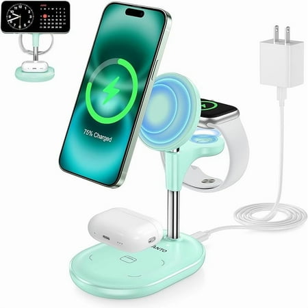3 in 1 Wireless Charging Station for Apple MagSafe Charger 15W Fast Qi-Certified Magnetic Mag-Safe Charger Stand for iPhone 16 15 14 13 12 Apple Watch AirPods Adjustable Angle Gifts for Men