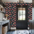 thumbnail image 3 of Peel and Stick Wallpaper Vintage Floral Orange Pink Flowers Dark Blue Wall Mural 17.7in x 9.8ft Self Adhesive Removable Wall Paper Renter Friendly Wallpaper for Nursery Bedroom Cabinets, 3 of 8