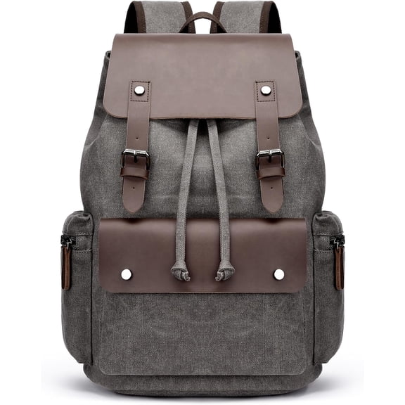 SPEKSEE Retro Canvas & Leather Laptop Backpack, Unisex 16 Inch Computer Bag for Work Travel & University, Vintage Style Rucksack