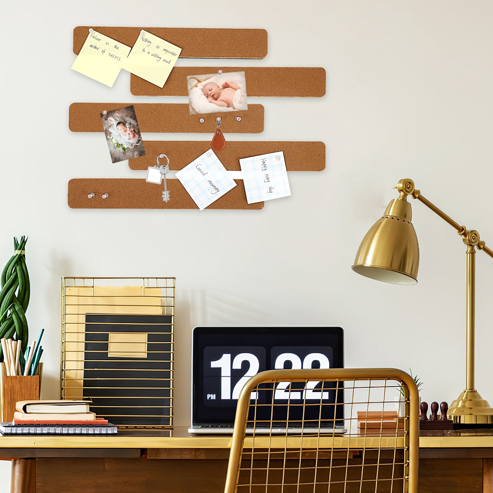 Set of 3 Decorative Board Felt Strips Transparent Thumbtacks Cork for Office Bulletin Boards