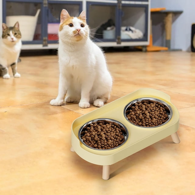 Stainless Steel Double Bowl Dog Feeder, Non-Slip Elevated Pet Food & Water Dish, Cervical Support for Cats & Small Dogs, Easy Clean Pet Bowl Set,JKODE