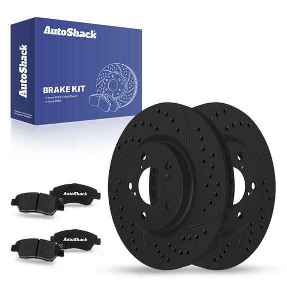 AutoShack Front Drilled & Slotted Brake Rotors Ceramic Brake Pads | Replacement for 2003-2005 Honda Civic 1.3L FWD | Black E-Coated | 6-PC Brake Kit | NightGuard