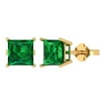 thumbnail image 2 of 3 Ct Princess Cut Studs Green Emerald 14K Yellow Solid Solid Gold Everyday Dainty Earrings Push Back, 2 of 7