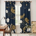 thumbnail image 4 of Yellow Flower Kitchen Curtains 96 Inch Length, Japanese Style Floral Leaf Textured Navy Blue Grommet Top Bedroom Living Room Curtains, Light Filtering Cafe Curtain Drapes 2 Panels Set 104''x96'', 4 of 9