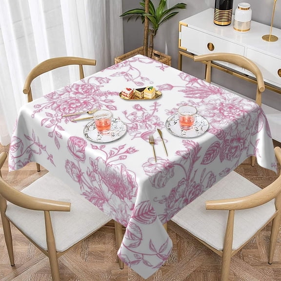 Pink Floral Tablecloth Square 52x52 Inch Chinoiserie Vintage Flower Table Cloth,Stain Resistance Polyester Spring Summer Seasonal Table Covers for Kitchen Dining,Small Tablecloth for Party Picnic