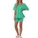 thumbnail image 2 of Pijamas para mujeres INSPIRE CHIC de 2 piezas, camiseta de cuello en V oversized, traje reversible de entrenamiento, camisetas, pantalones cortos de ciclista, conjunto de lounge XS verde, 2 of 5
